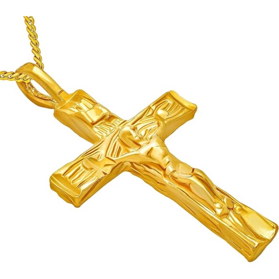 Small Simple Crucifix Necklaces for Men & Women 24k Real Gold Plated