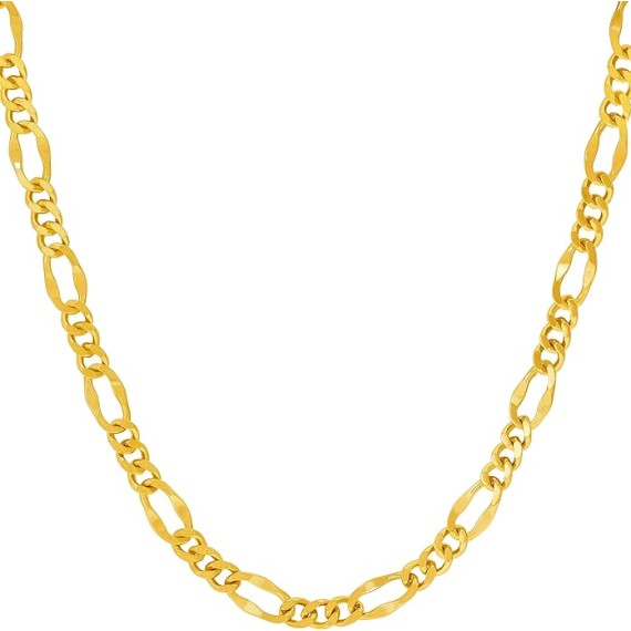 4.5mm Rounded Figaro Chain Necklace for Men & Women 24k Gold Plated