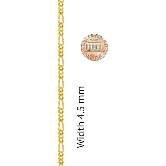 4.5mm Rounded Figaro Chain Necklace for Men & Women 24k Gold Plated