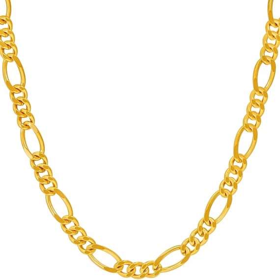 5.5mm Rounded Figaro Chain Necklace 24k Real Gold Plated