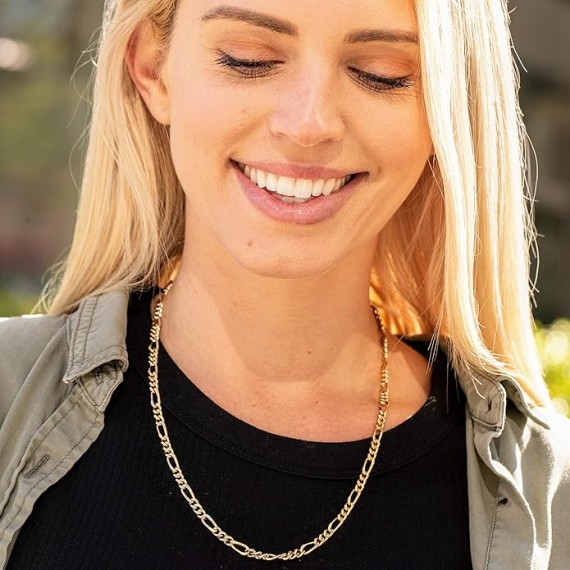 5.5mm Rounded Figaro Chain Necklace 24k Real Gold Plated