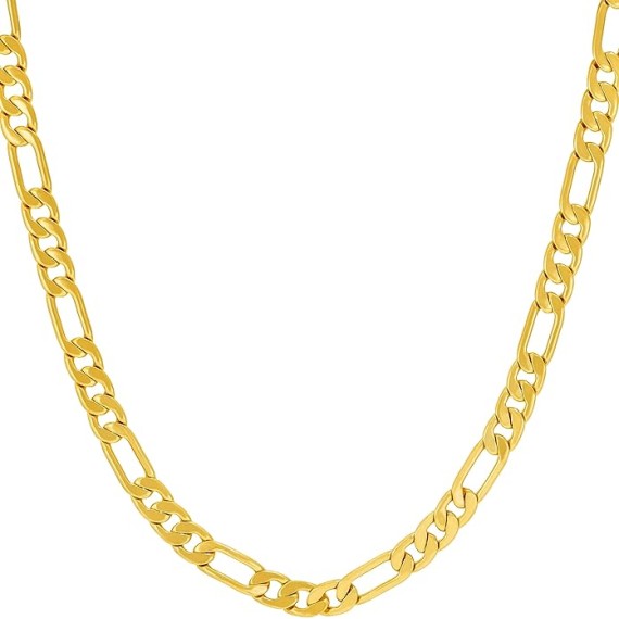 Flat Figaro Chain Necklaces for Men & Women 24k Real Gold Plated (4mm, 5.5mm & 7mm)