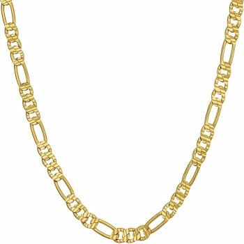 4.5mm & 6mm Swiss Diamond Cut Figaro Chain Necklaces 24k Real Gold Plated