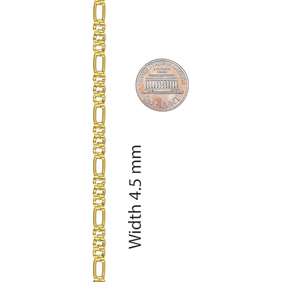 4.5mm & 6mm Swiss Diamond Cut Figaro Chain Necklaces 24k Real Gold Plated