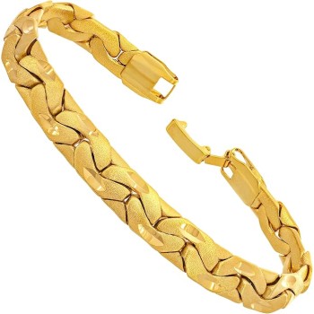 7.5mm Brushed Riccio Bracelet 24k Gold Plated for Women and Men