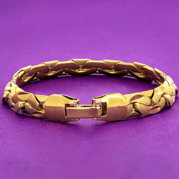 7.5mm Brushed Riccio Bracelet 24k Gold Plated for Women and Men