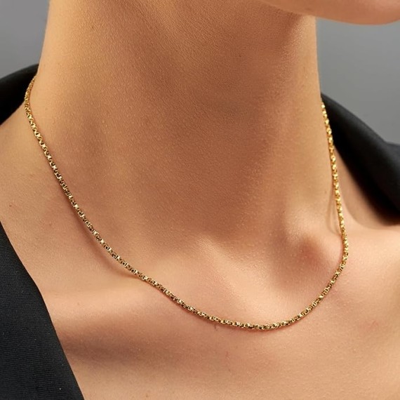 1.7mm Twisted Box Chain Necklace for Women & Men 24k Gold Plated