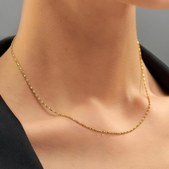 1.2mm Twisted Box Chain Necklace for Women & Men 24k Gold Plated
