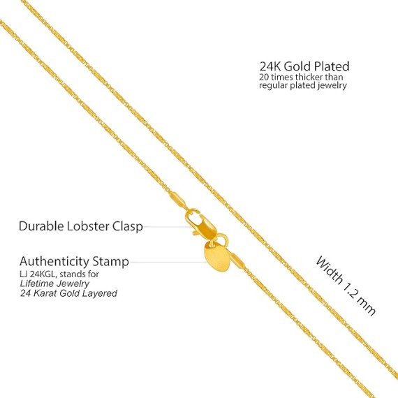 1.2mm Twisted Box Chain Necklace for Women & Men 24k Gold Plated