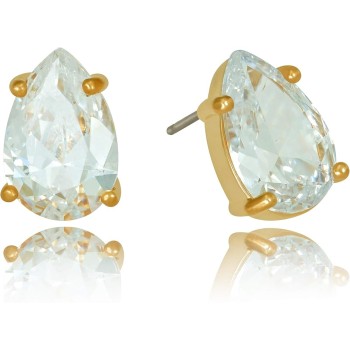 9mm Cubic Zirconia Teardrop Stud Earrings 24k Real Gold Plated