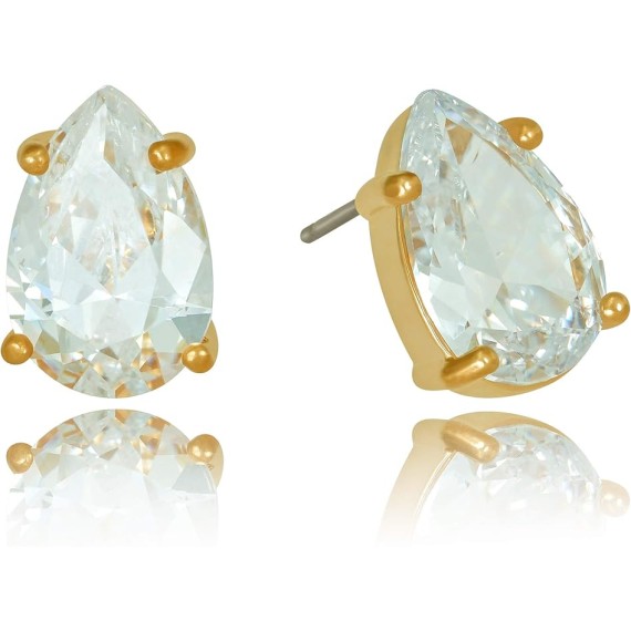 9mm Cubic Zirconia Teardrop Stud Earrings 24k Real Gold Plated