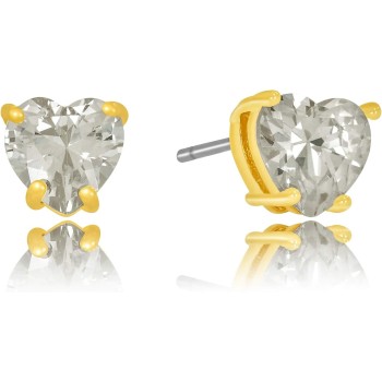 Cubic Zirconia Heart Stud Earrings for Women 24k Gold Plated