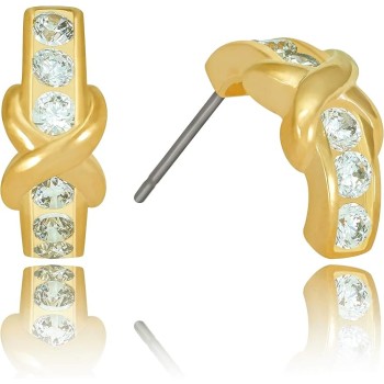 “Hugs & Kisses" Cubic Zirconia Stud Earrings 24k Gold Plated