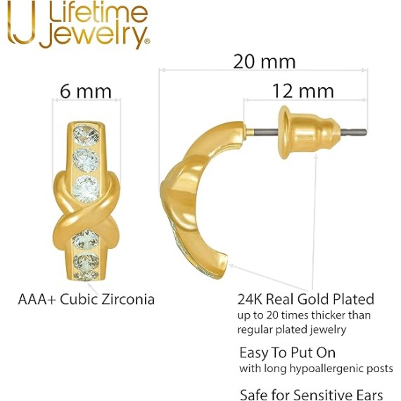 “Hugs & Kisses" Cubic Zirconia Stud Earrings 24k Gold Plated