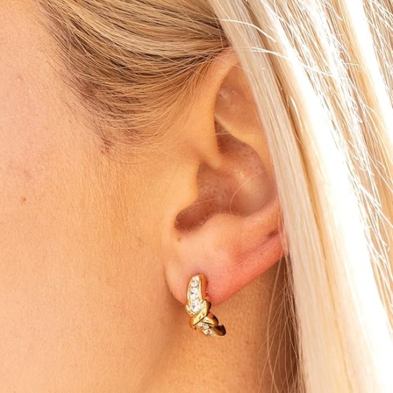 “Hugs & Kisses" Cubic Zirconia Stud Earrings 24k Gold Plated