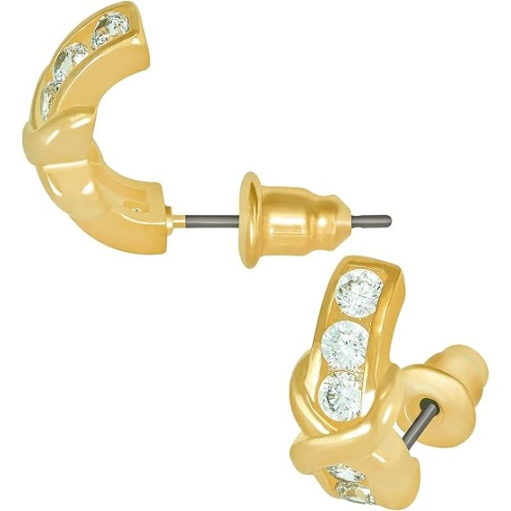 “Hugs & Kisses" Cubic Zirconia Stud Earrings 24k Gold Plated