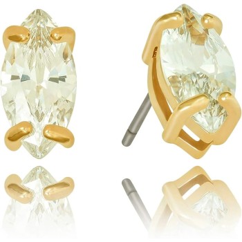 Cubic Zirconia Marquise Stud Earrings for Women 24k Gold Plated