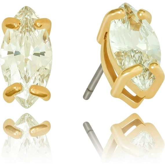 Cubic Zirconia Marquise Stud Earrings for Women 24k Gold Plated