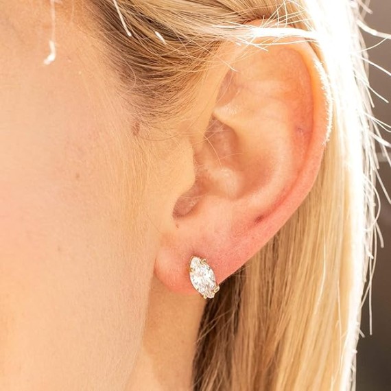Cubic Zirconia Marquise Stud Earrings for Women 24k Gold Plated