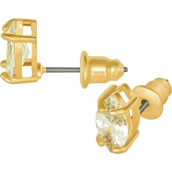 Cubic Zirconia Marquise Stud Earrings for Women 24k Gold Plated