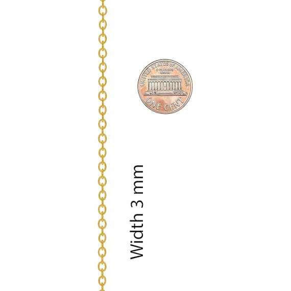3mm Cable Link Chain Necklace for Women & Men 24k Real Gold Plated