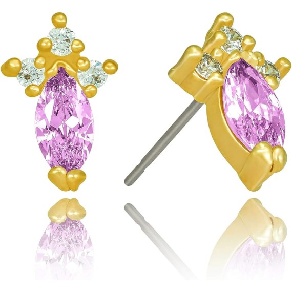 Cubic Zirconia Marquise Stud Earrings 24k Gold Plated