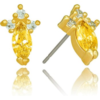 Cubic Zirconia Marquise Stud Earrings 24k Gold Plated