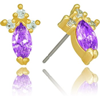 Cubic Zirconia Marquise Stud Earrings 24k Gold Plated