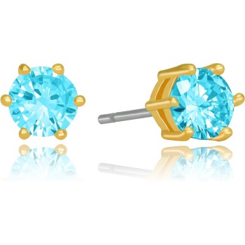 Cubic Zirconia Circle Birthstone Stud Earrings 24k Gold Plated