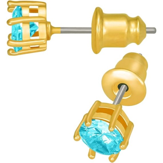 Cubic Zirconia Circle Birthstone Stud Earrings 24k Gold Plated