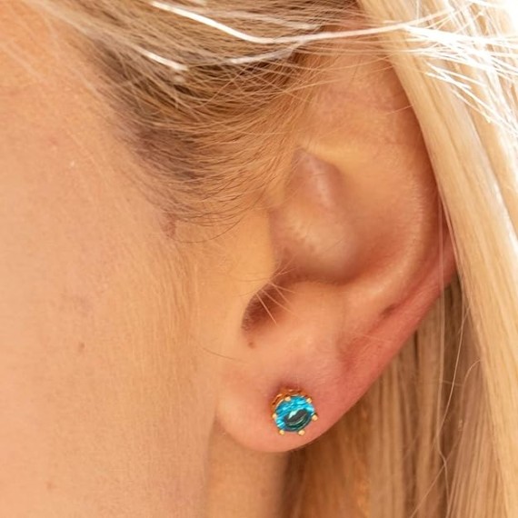 Cubic Zirconia Circle Birthstone Stud Earrings 24k Gold Plated