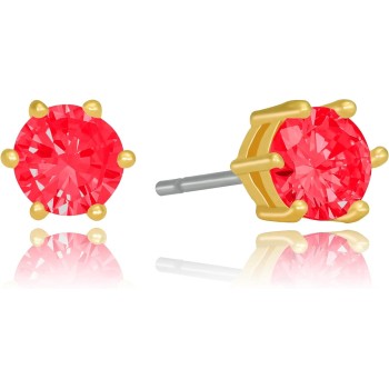 Cubic Zirconia Circle Birthstone Stud Earrings 24k Gold Plated