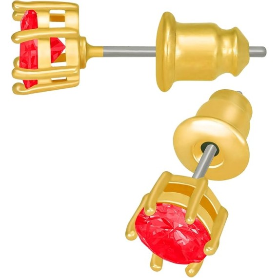 Cubic Zirconia Circle Birthstone Stud Earrings 24k Gold Plated
