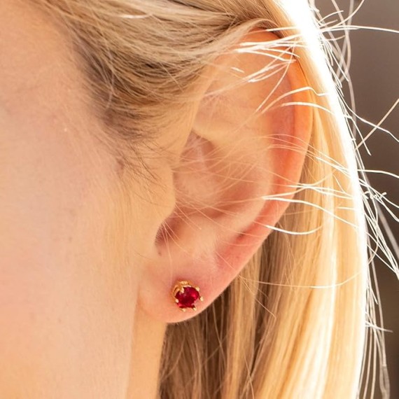 Cubic Zirconia Circle Birthstone Stud Earrings 24k Gold Plated
