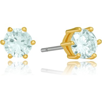 Cubic Zirconia Circle Birthstone Stud Earrings 24k Gold Plated