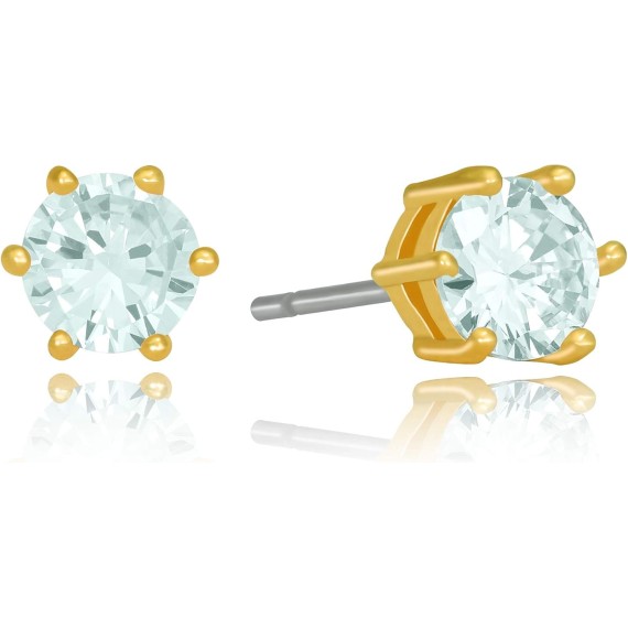 Cubic Zirconia Circle Birthstone Stud Earrings 24k Gold Plated