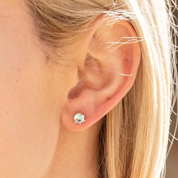 Cubic Zirconia Circle Birthstone Stud Earrings 24k Gold Plated