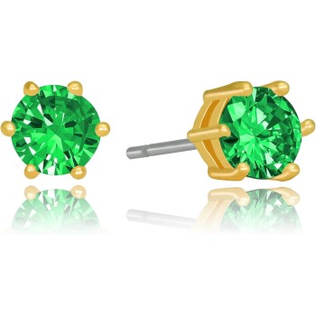 Cubic Zirconia Circle Birthstone Stud Earrings 24k Gold Plated