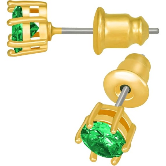 Cubic Zirconia Circle Birthstone Stud Earrings 24k Gold Plated