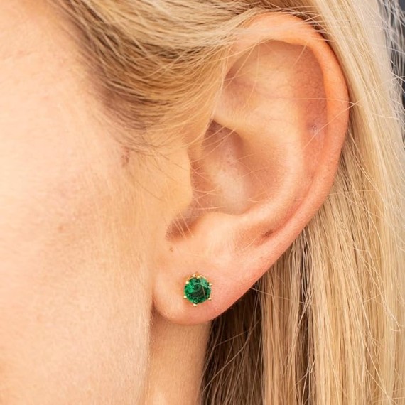 Cubic Zirconia Circle Birthstone Stud Earrings 24k Gold Plated