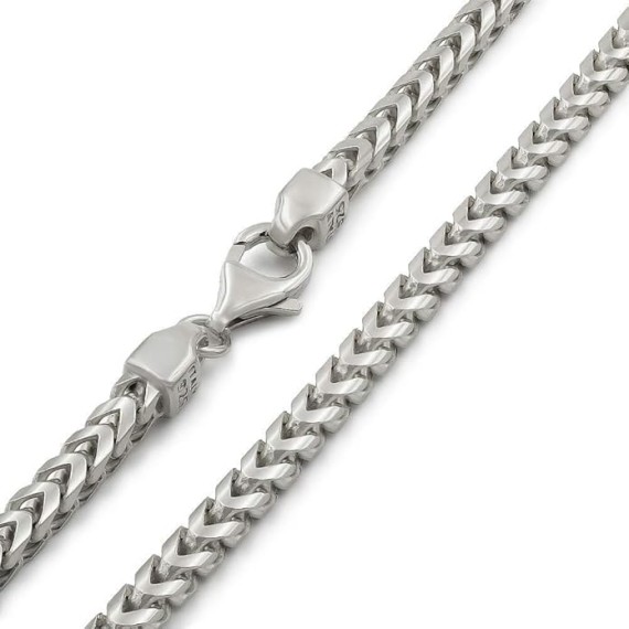 .925 Rhodium Plated Sterling Silver 1mm, 1.5mm, 2mm, 3mm or 3.5mm Franco Chain Necklace