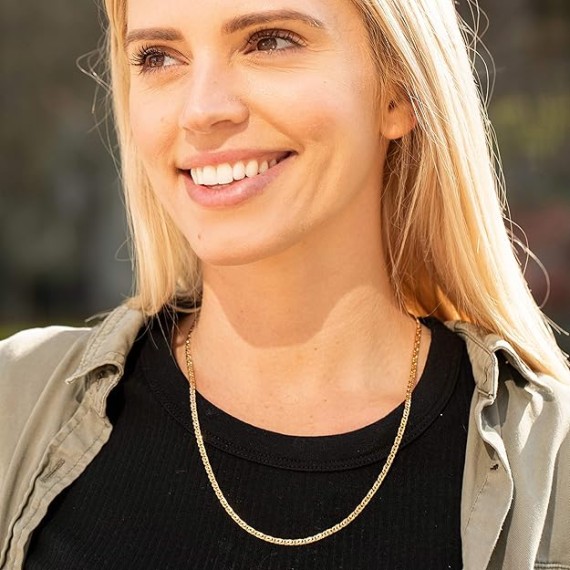 3mm Emblem Chain Necklace for Women and Men 24k Gold Plated