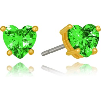 Cubic Zirconia Heart Birthstone Stud Earrings 24k Gold Plated