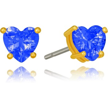 Cubic Zirconia Heart Birthstone Stud Earrings 24k Gold Plated