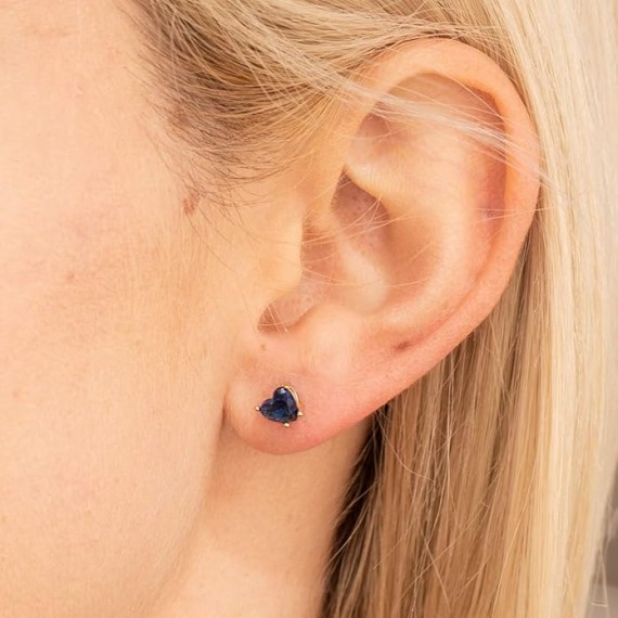 Cubic Zirconia Heart Birthstone Stud Earrings 24k Gold Plated