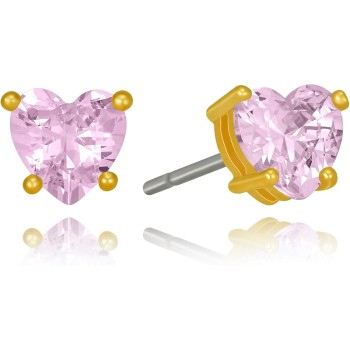 Cubic Zirconia Heart Birthstone Stud Earrings 24k Gold Plated