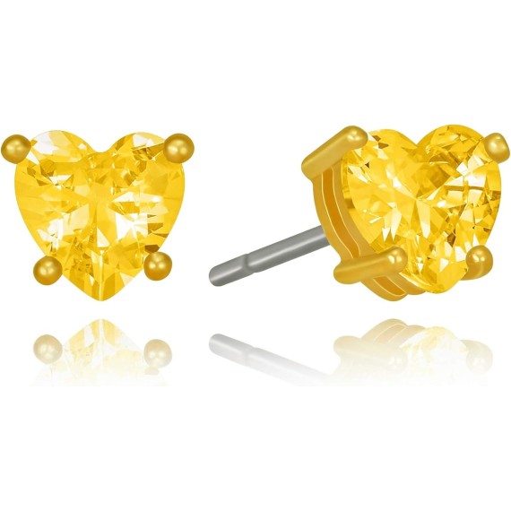 Cubic Zirconia Heart Birthstone Stud Earrings 24k Gold Plated