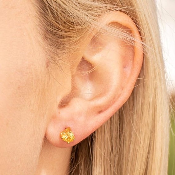 Cubic Zirconia Heart Birthstone Stud Earrings 24k Gold Plated