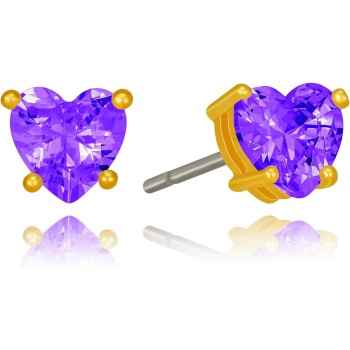 Cubic Zirconia Heart Birthstone Stud Earrings 24k Gold Plated