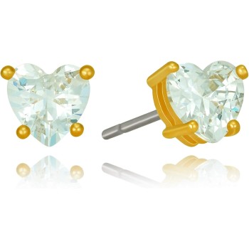 Cubic Zirconia Heart Birthstone Stud Earrings 24k Gold Plated